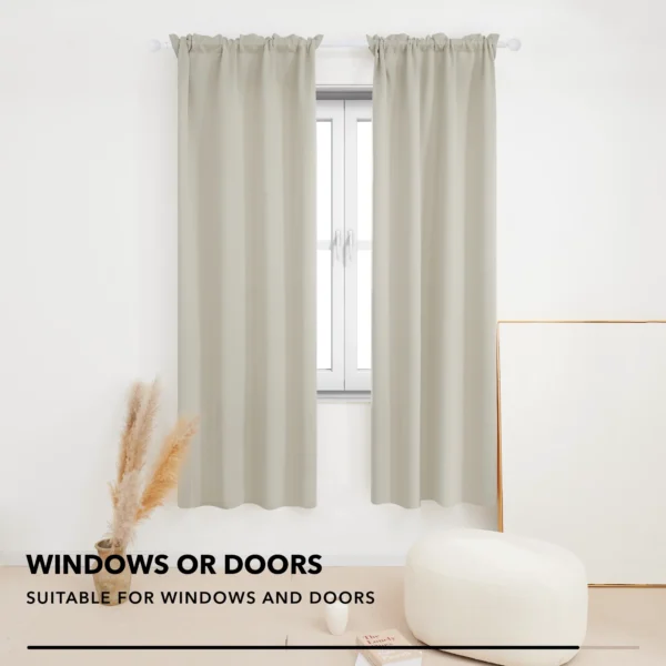 Set of 2 Blackout Curtains Rod - 42 x 84 inch (Light Beige) - Image 2