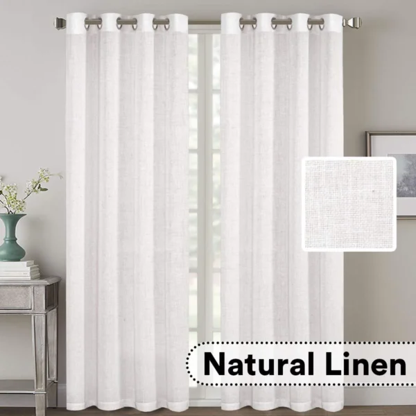 Set of 2 Natural Effect Extra Long Curtains (52 by 108 Inch) White