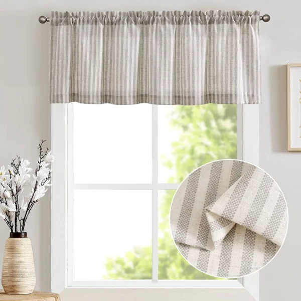 1 Panel Kitchen Valance Stripe Pattern - 18 inch (Grey)