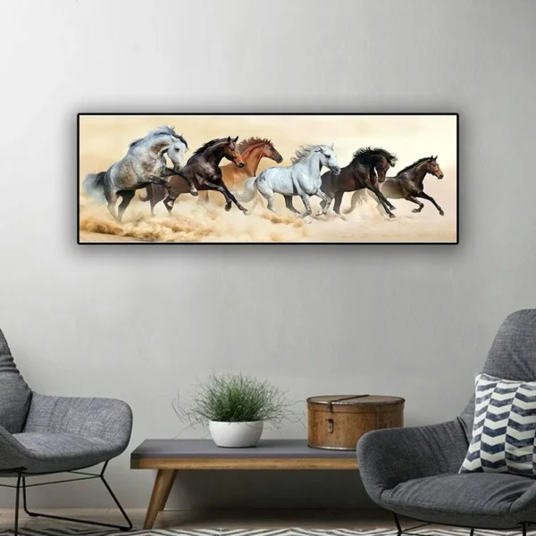 Modern Canvas Painting Featuring Six Running Horses - 40*120cm