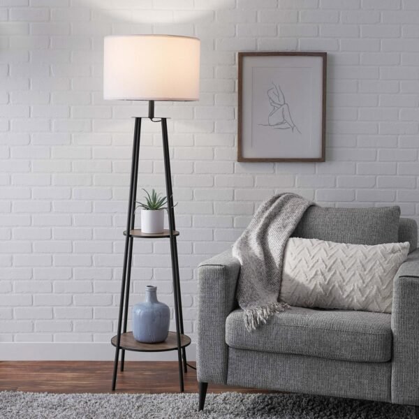 62-inch Etagere Floor Lamp With 2 Wood Shelves