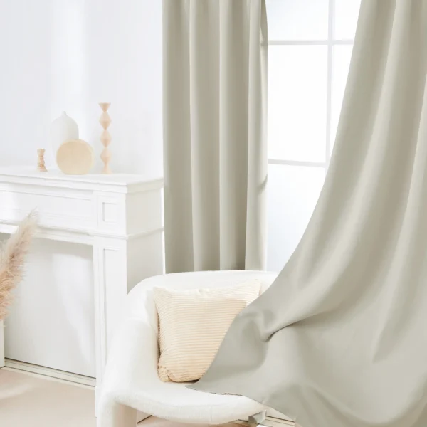 Set of 2 Blackout Curtains Rod - 42 x 84 inch (Light Beige) - Image 4