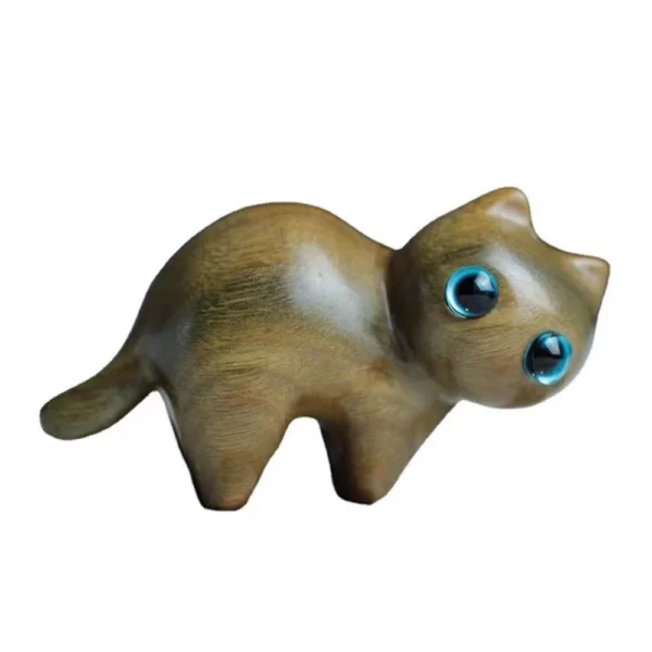 Small Cute Cat Wooden Sculptures Statue - Image 2