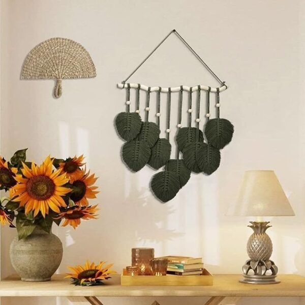 Wall Decor-Handmade Green Leaves Macrame Wall Hanging - Image 3