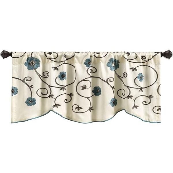 Royal Garden Valance Floral Window Kitchen Curtain (Single), 42”W x 18"L, Blue