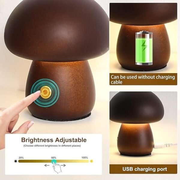 Mushroom Lamp for Bedroom, Portable Dimmable Bedside Lamp with USB Charging - Image 2