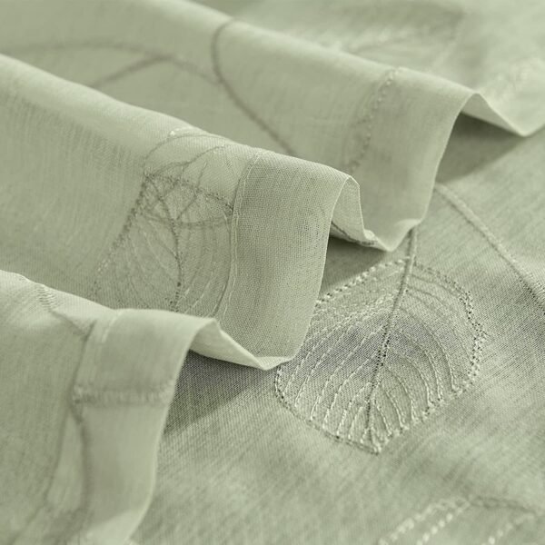 1 Panel Rod Kitchen Valance Leaf Embroidered - Sage Green - Image 4