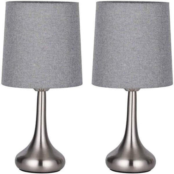 Set of 2 Silver Table Lamps - Includes Gray Fabric Shades