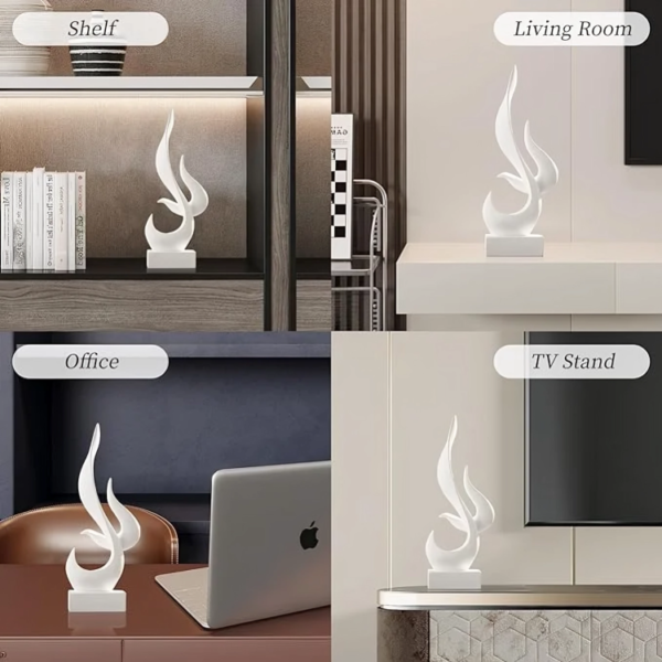 White Flame Abstract Sculpture Resin Art Statue Modern Home Decor - Image 2