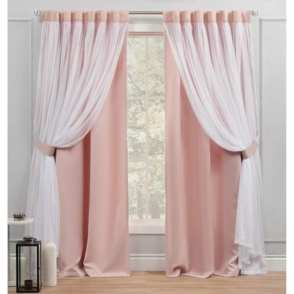 Sheer Hidden Tab/Rod Pocket Top Curtain Panel Pair, 52"x84", Rose Blush, Set of 2