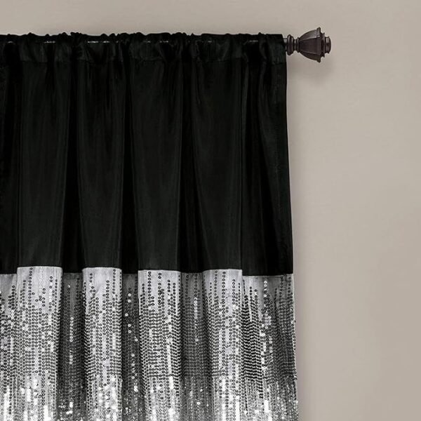 Lush Decor Night Sky Window Curtain Panel, Single, 42" W x 84" L, Silver & Black - Sequin Curtains - Image 2