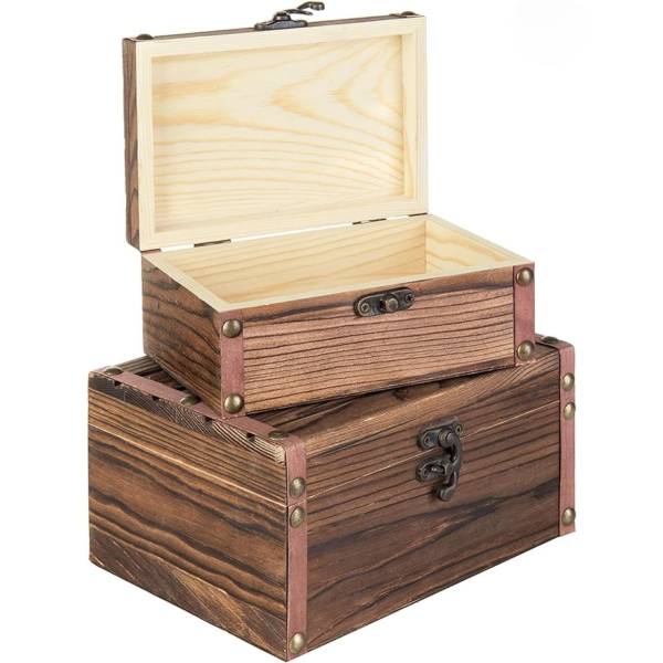 Set of 2 Rustic Brown Wood Decorative Nesting Storage Boxes