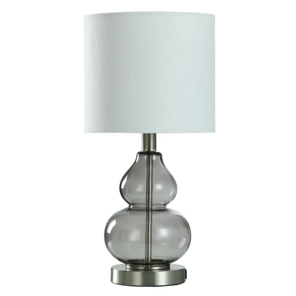 Smoked Grey Glass Table Lamp With Drum Shade