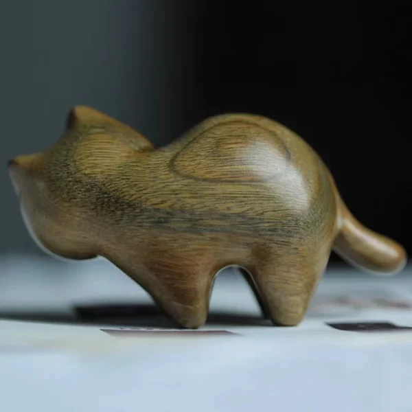 Small Cute Cat Wooden Sculptures Statue - Image 3