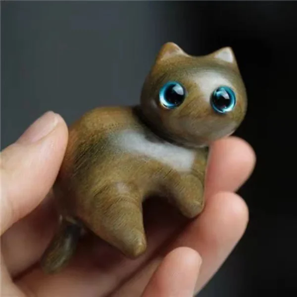 Small Cute Cat Wooden Sculptures Statue - Image 4